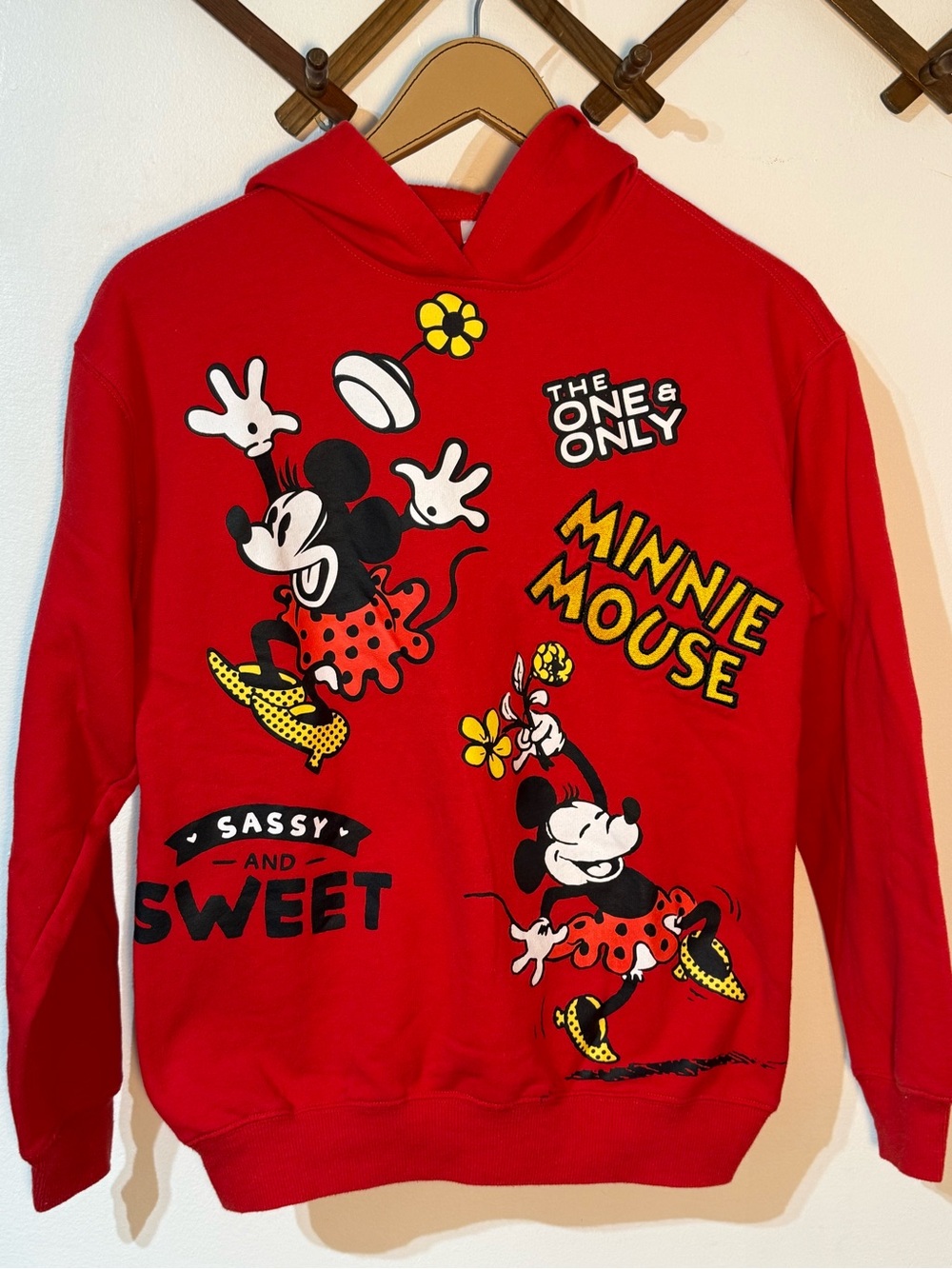 Disney 100 Mickey Minnie Graphic Hoodie Woman's Pullover Red Size XSmall